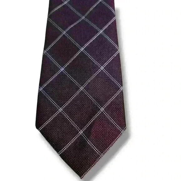 Michael Kors Randy Grid Plaid Maroon Tie Neck Workwear Casual Formal #150 - Picture 5 of 6